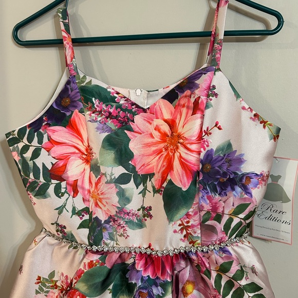 Girls size 16 Rare Edition high/low dress. Blush with floral, NWT satin youth - Picture 3 of 11